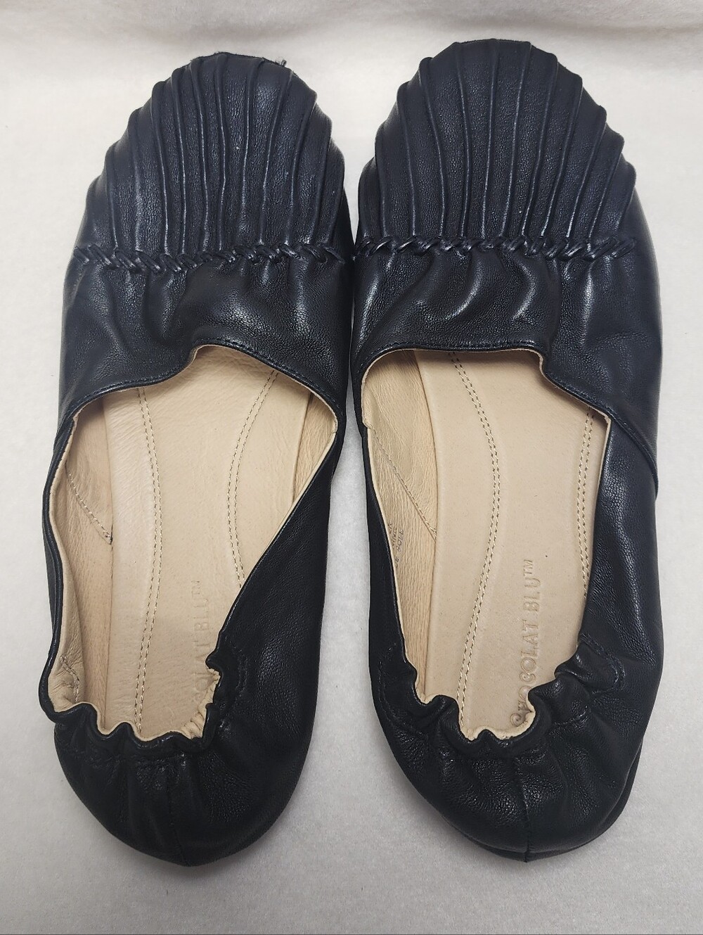Chocolat Blu Black Gathered Leather Ballet Flats